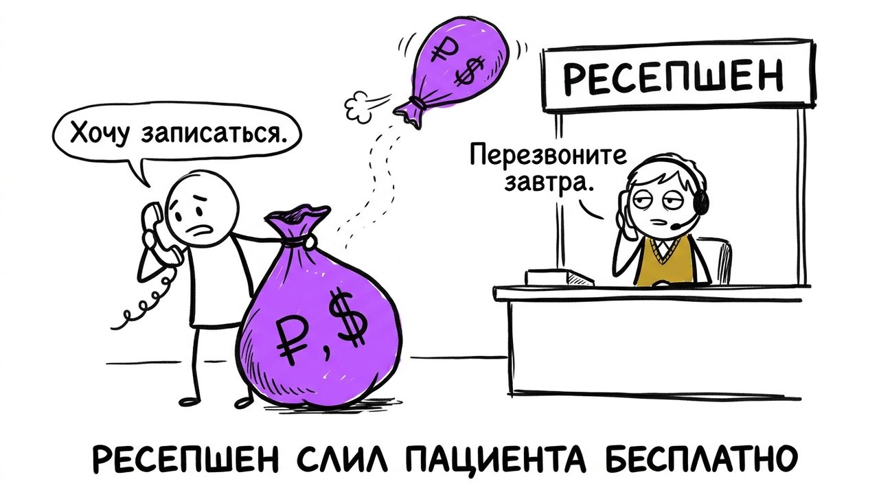 Воронка записи в клинику — ресепшен сливает пациента бесплатно