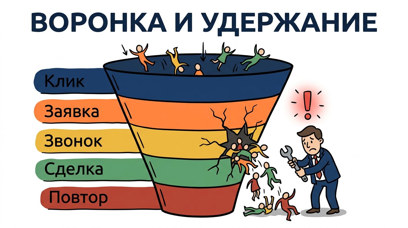 Воронка и удержание — где течёт воронка