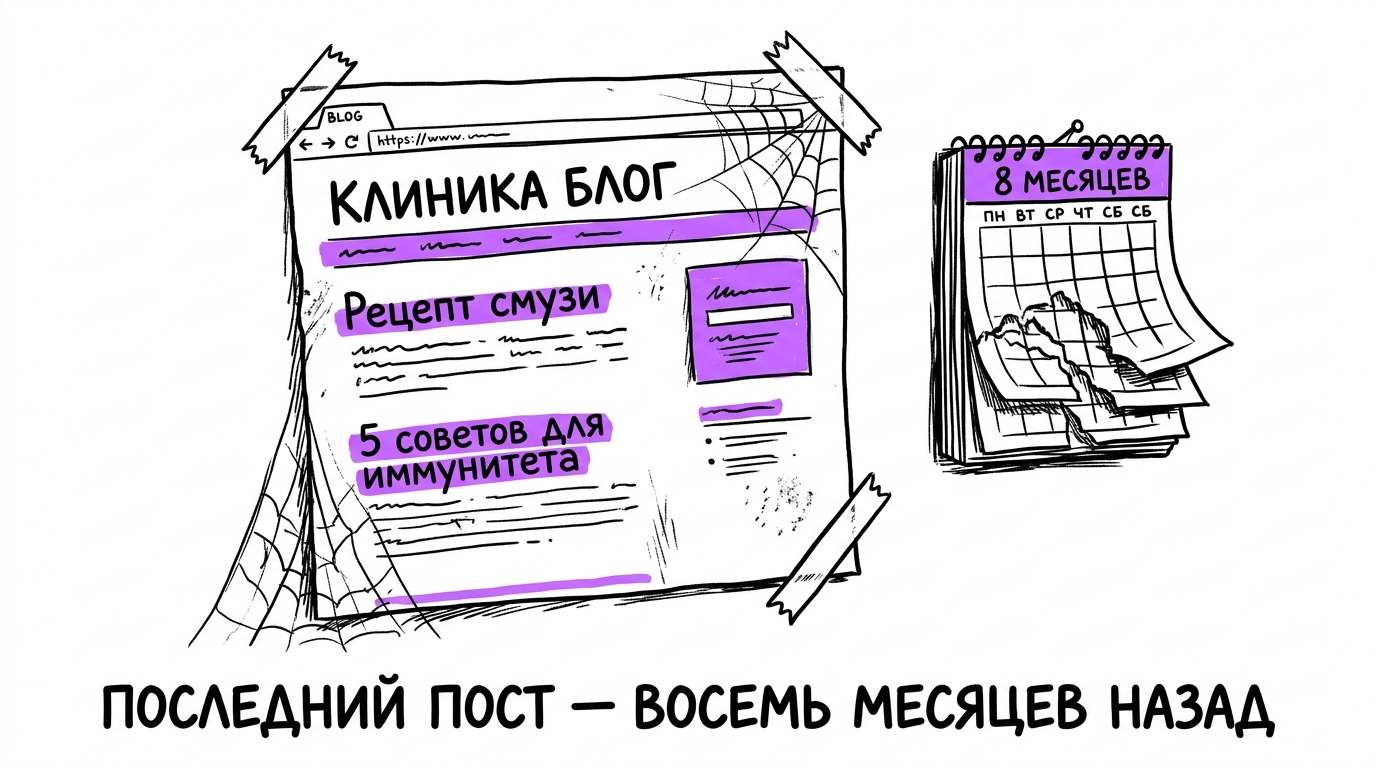 Заброшенный блог клиники с рецептами и советами про иммунитет, который никто не читает — контент-маркетинг медицина