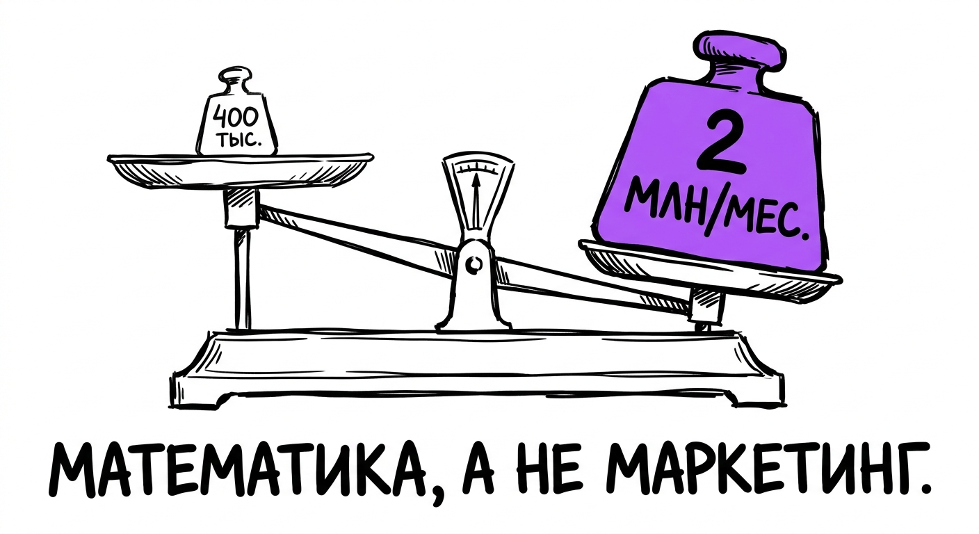 Весы: стоимость дашборда 400 тысяч против 2 миллионов дополнительной прибыли в месяц
