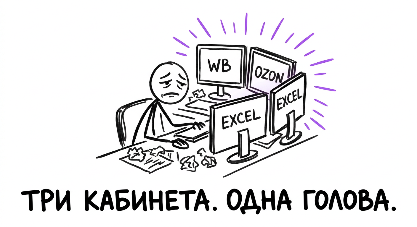 Продавец на маркетплейсах перегружен тремя отдельными кабинетами WB, Ozon и Excel — кастомный дашборд решает проблему