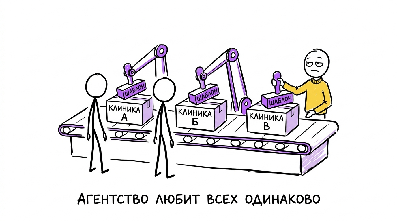 Агентство делает одинаковый маркетинг для всех клиник — конвейер