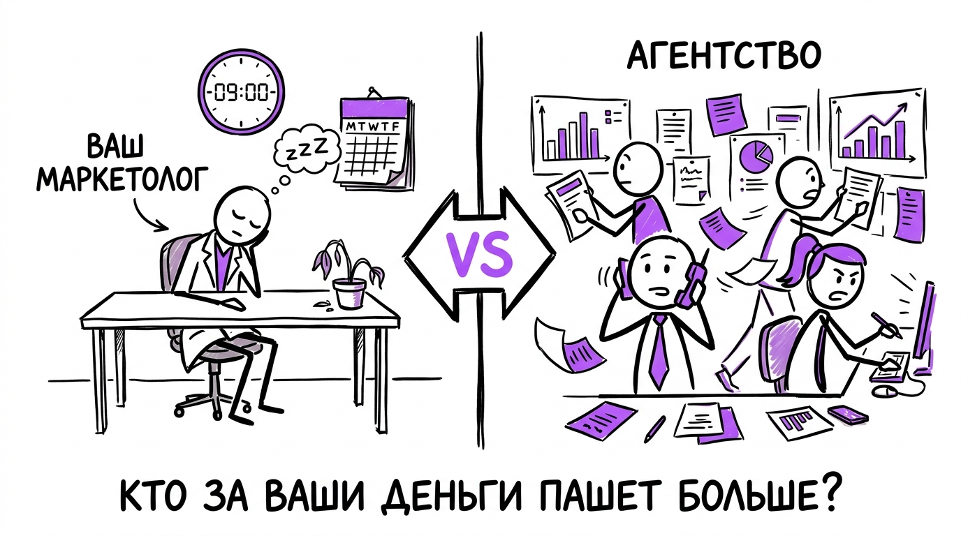 Штатный маркетолог против агентства — что выгоднее для отдела маркетинга медицинской клиники