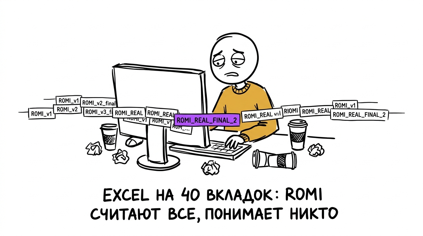 Маркетолог клиники тонет в Excel-таблицах с расчётами ROMI рекламы