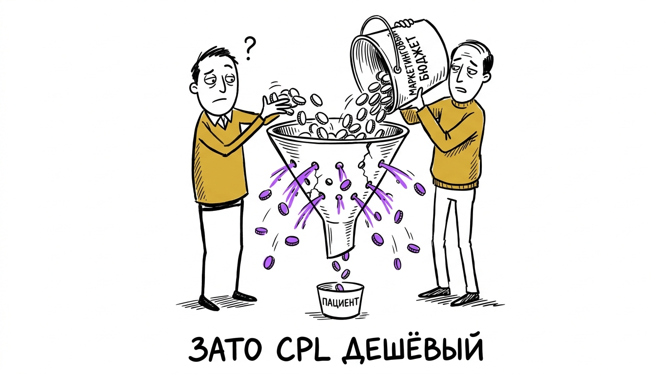 Клиника вливает рекламный бюджет в дырявую воронку — стоимость привлечения пациента растёт